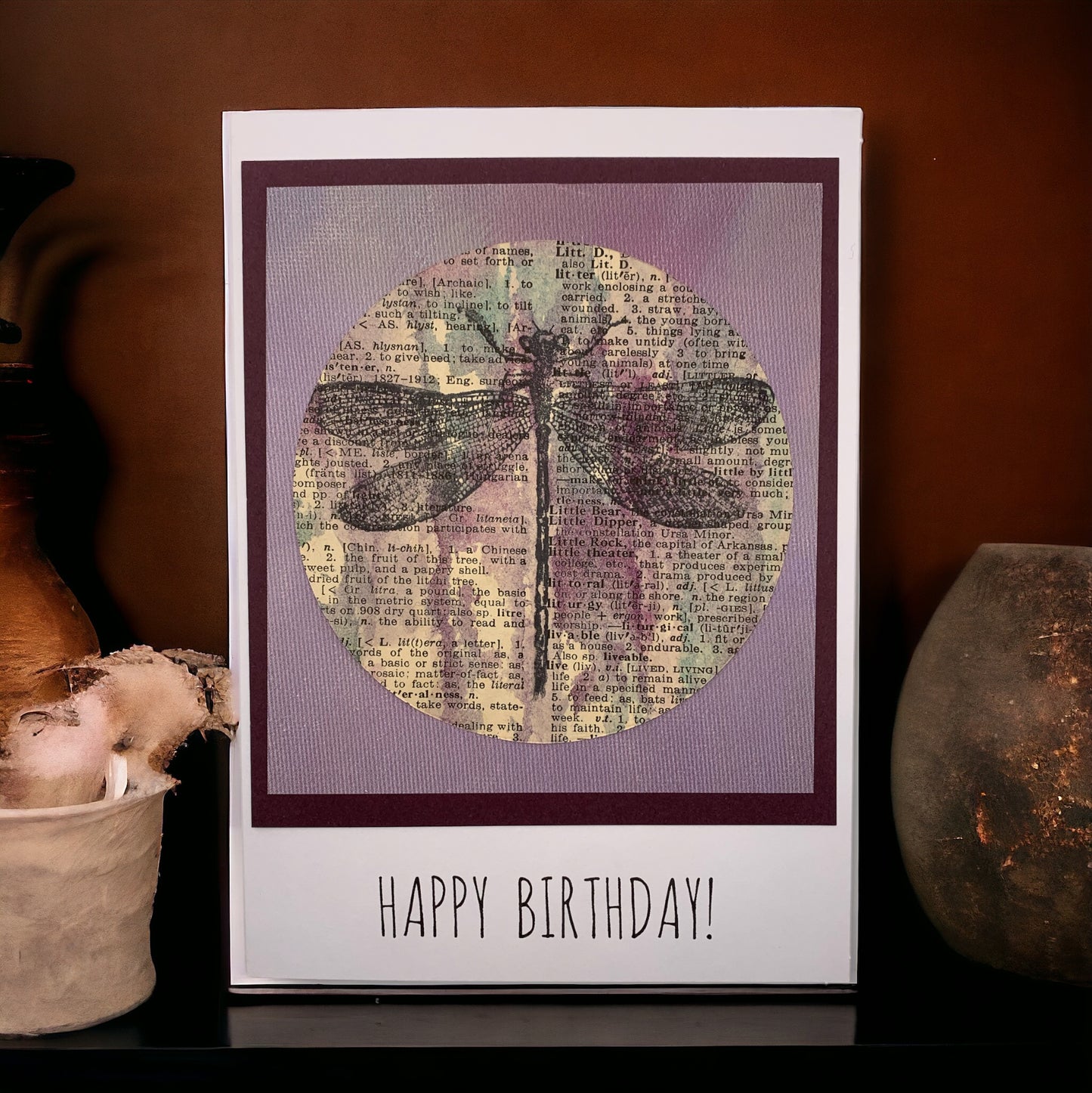 Happy Birthday Card Dragonfly Handpainted